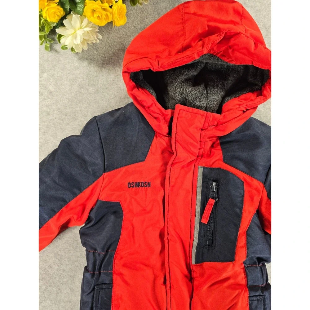 OshKosh B'gosh Toddler Boys Red Navy Colorblock Hooded Winter Puffer Jacket‎ 18M